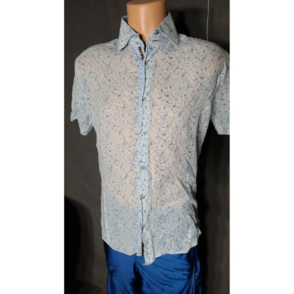 BESPOKE Mens Paisley Navy Blue Button Up Dress Shirt Size Medium @15 fitted